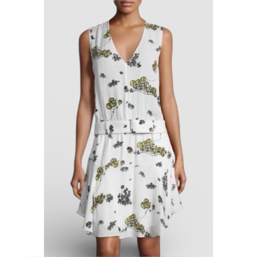 A.L.C. | $545 Hadley Ivory Floral Silk Sleeveless V-Neck Belted Dress, Size 6